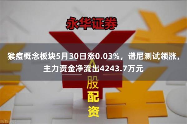 猴痘概念板块5月30日涨0.03%，谱尼测试领涨，主力资金净流出4243.7万元