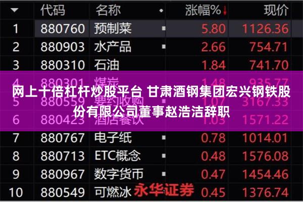网上十倍杠杆炒股平台 甘肃酒钢集团宏兴钢铁股份有限公司董事赵浩洁辞职